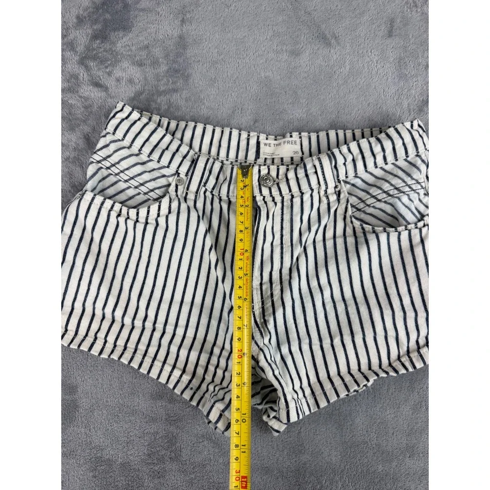 Free People We The Free Railroad Striped Denim High Rise Mini Shorts 26 Coastal